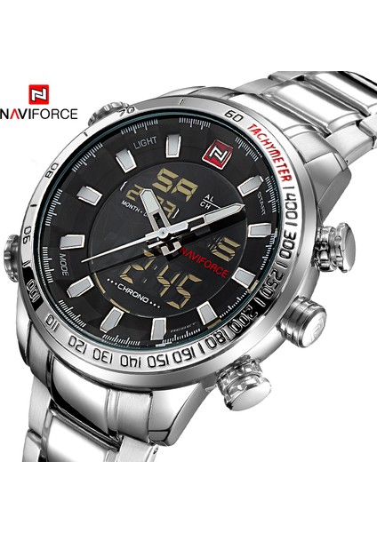 LX760219GA Naviforce 9093 Erkek Kuvars + Dijital Hareket Paslanmaz Çelik Saat Moda Saat Relogio Masculino (Yurt Dışından)