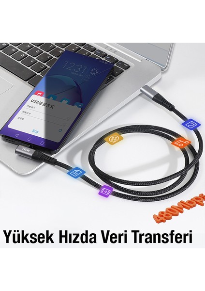 240W Type-C To Type-C Yatay Laptop-Telefon Hızlı Data ve Şarj Kablosu