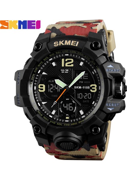 SKMB983004 Spor Saat Atletik Saatler Sıcak Skmei 1155B Analog Dijital Saat Pu Deri Kamuflaj Yeşil 2 Zaman Chrono Spor Erkek Kol Saati (Yurt Dışından)