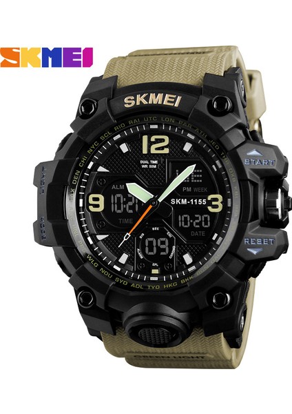 SKMB983004 Spor Saat Atletik Saatler Sıcak Skmei 1155B Analog Dijital Saat Pu Deri Kamuflaj Yeşil 2 Zaman Chrono Spor Erkek Kol Saati (Yurt Dışından)