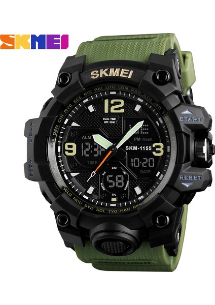 SKMB983004 Spor Saat Atletik Saatler Sıcak Skmei 1155B Analog Dijital Saat Pu Deri Kamuflaj Yeşil 2 Zaman Chrono Spor Erkek Kol Saati (Yurt Dışından)