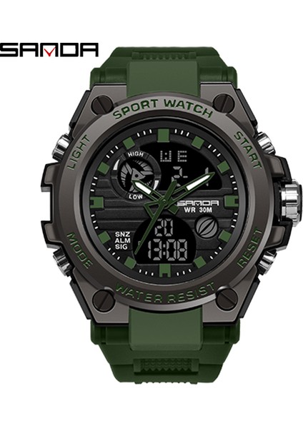 SDA8307 Resim Olarak Sanda Marka 739 Erkek Bilek Saatleri Çift Zamanlı LED Analog Su Geçirmez Saat Kuvars Dijital Spor Saat Relogio Masculino (Yurt Dışından)