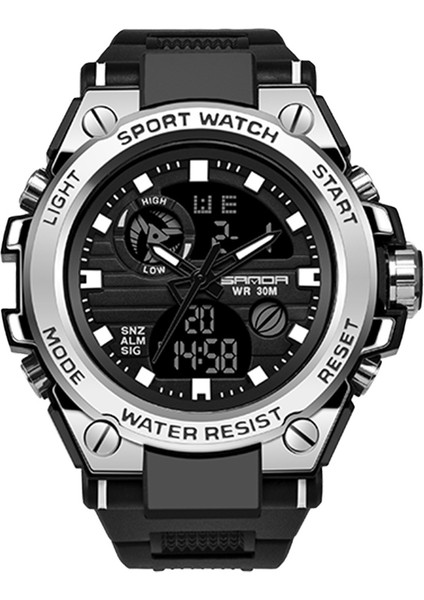 SDA8307 Resim Olarak Sanda Marka 739 Erkek Bilek Saatleri Çift Zamanlı LED Analog Su Geçirmez Saat Kuvars Dijital Spor Saat Relogio Masculino (Yurt Dışından)