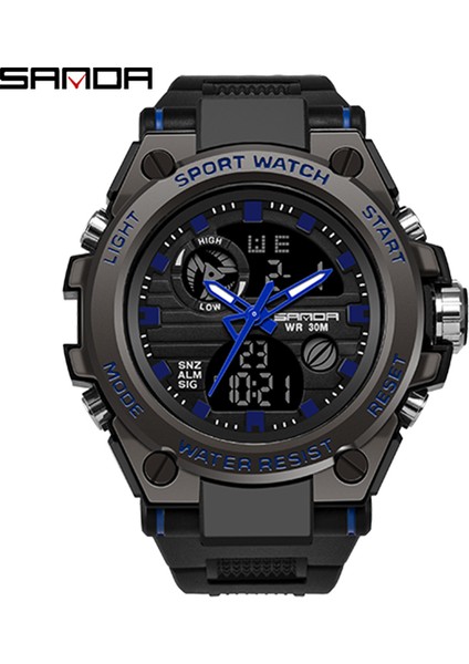 SDA8307 Resim Olarak Sanda Marka 739 Erkek Bilek Saatleri Çift Zamanlı LED Analog Su Geçirmez Saat Kuvars Dijital Spor Saat Relogio Masculino (Yurt Dışından)
