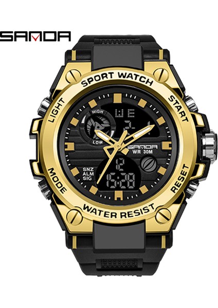 SDA8307 Resim Olarak Sanda Marka 739 Erkek Bilek Saatleri Çift Zamanlı LED Analog Su Geçirmez Saat Kuvars Dijital Spor Saat Relogio Masculino (Yurt Dışından)