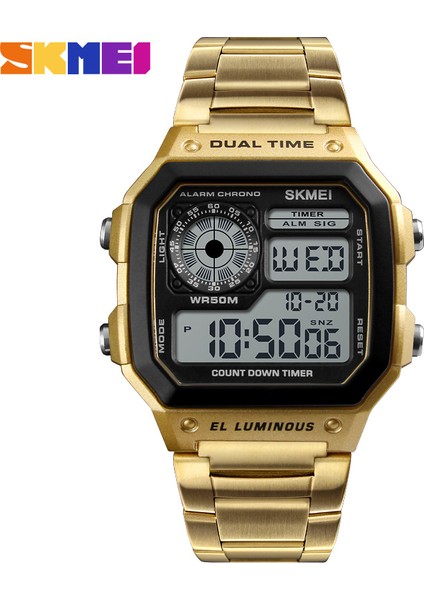 Altın Skmei 1335 Erkekler LED Dijital Saat Spor Saatleri Erkek Relogio Masculino Relojes Paslanmaz Çelik Su Geçirmez Kol Saatleri (Yurt Dışından)