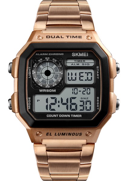 Altın Skmei 1335 Erkekler LED Dijital Saat Spor Saatleri Erkek Relogio Masculino Relojes Paslanmaz Çelik Su Geçirmez Kol Saatleri (Yurt Dışından)