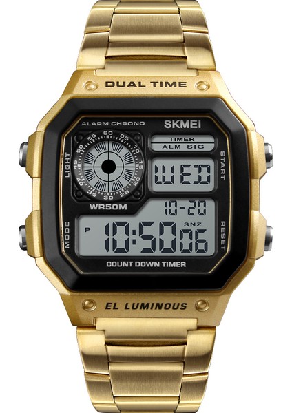 Altın Skmei 1335 Erkekler LED Dijital Saat Spor Saatleri Erkek Relogio Masculino Relojes Paslanmaz Çelik Su Geçirmez Kol Saatleri (Yurt Dışından)
