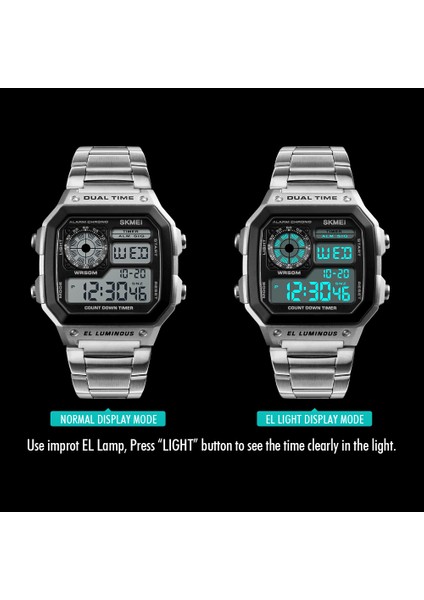 Altın Skmei 1335 Erkekler LED Dijital Saat Spor Saatleri Erkek Relogio Masculino Relojes Paslanmaz Çelik Su Geçirmez Kol Saatleri (Yurt Dışından)