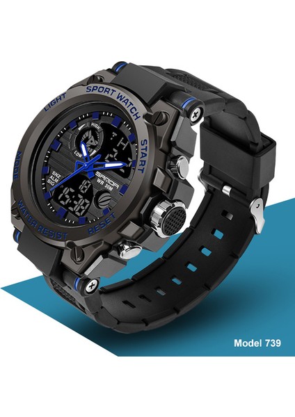 SDA8303 Dijital Saat Sanda 739 Relogio Erkekler LED Bilek Saatleri Çift Zamanlı Analog Bilek Izle Özel Aydınlık Spor Dijital Şok Izle (Yurt Dışından)