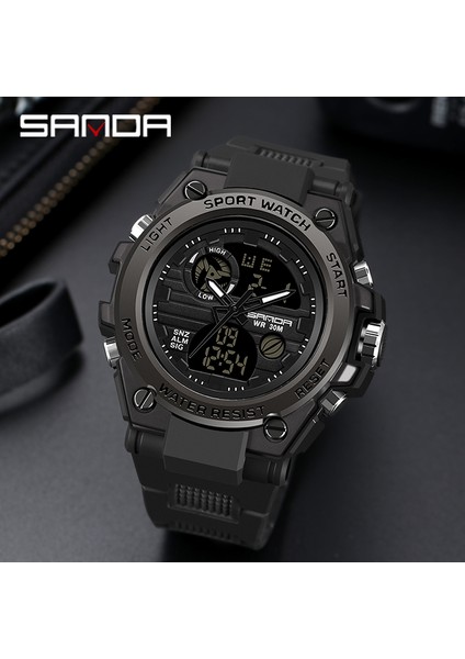 SDA8303 Dijital Saat Sanda 739 Relogio Erkekler LED Bilek Saatleri Çift Zamanlı Analog Bilek Izle Özel Aydınlık Spor Dijital Şok Izle (Yurt Dışından)