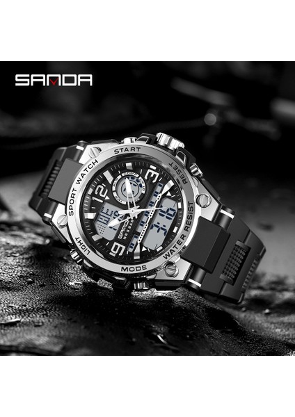 SDA8303 Dijital Saat Sanda 739 Relogio Erkekler LED Bilek Saatleri Çift Zamanlı Analog Bilek Izle Özel Aydınlık Spor Dijital Şok Izle (Yurt Dışından)