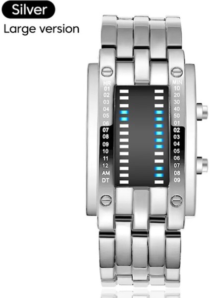 Gümüş Büyük Moda Geleceğin Teknolojisi Ikili Siyah Paslanmaz Çelik Çift Ikili LED Dijital Saat (Yurt Dışından)