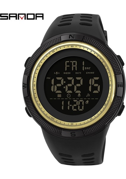 SDB570118 Sanda 2003 Erkekler Dijital Saat Yüksek Kalite 5ATM Su Geçirmez Reçine Kayış Kron Izle Dijital Kronometre (Yurt Dışından)
