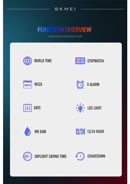 Stil 8 Skmei 2100 Su Geçirmez Erkek Izle Geri Sayım Kronometre LED Işık Elektronik Hareket Kol Saati 5 Çalar Saat 2 Zaman Dijital Saat (Yurt Dışından)