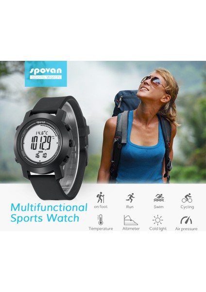 Siyah Dijital Saat Açık Spor Barometre Altimetre Pusula Termometre Su Geçirmez Dijital Saat (Yurt Dışından) modelleri