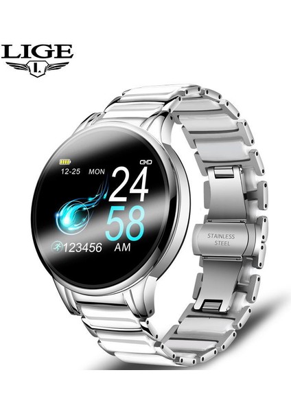 Çelik-Gümüş Beyaz Lige BW0156 Akıllı Saat Kadın Erkek Moda Su Geçirmez Spor Fitness Takipçisi Android Inteligente Seramik Kayış Akıllı Saatler Reloj (Yurt Dışından)