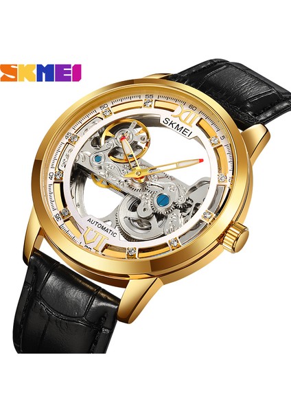 M031.03 Skmei M031 Antika Kişiselleştirilmiş Erkek Mekanik Saat Temizle Şeffaf Lüks Otomatik Vintage Iş Reloj Izle (Yurt Dışından)