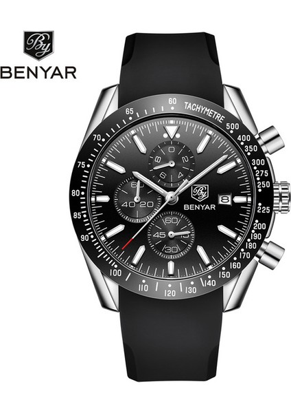 BY431901 Benyar 5140 Erkekler Kuvars Bilek Saatleri Silikon Bantlı Saat Mavi Kadran 3ATM Suya Dayanıklı Silikon Saat (Yurt Dışından)