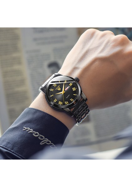 83055-5 Longbo 83055 Longbo 83055 Büyük Kadran Beyefendi Kuvars Saatler Takvim Çelik Orijinal Erkek Saat Su Geçirmez (Yurt Dışından)