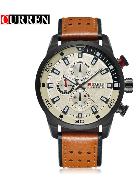 Kahverengi Curren 8250 Erkekler Yüksek Kaliteli Deri Kayış Vintage Japonya Hareketi Kuvars Izle Erkek Moda Ikiz Ithalat Movt Saatler (Yurt Dışından)