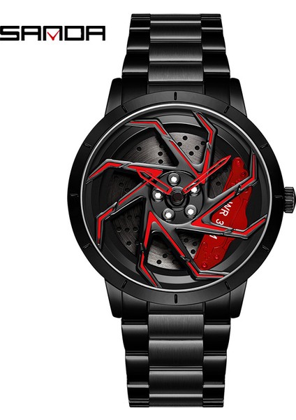 Gümüş Kırmızı Katı Çelik Kemer Sanda P1088 Sıcak Satış Katı Çelik Kemer Dönen Araba Tekerleği Kadran Modelleri Erkek Premium Kuvars Izle Moda Rahat Erkek Saat (Yurt Dışından) indirimleri