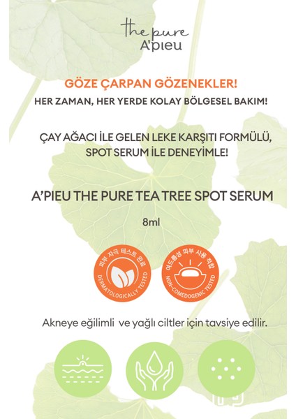 Hassas ve Sivilcelenme Eğilimli Ciltler İçin Nemlendirici Serum A'pieu The Pure Tea Tree Spot Serum