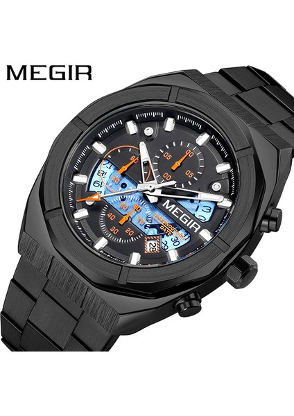 MS2225G-BK-1 Megir 2225 Chronograph Quartz Saat Erkek Kol Saati Saat Relogio Masculino Erkekler Spor Saatler (Yurt Dışından)