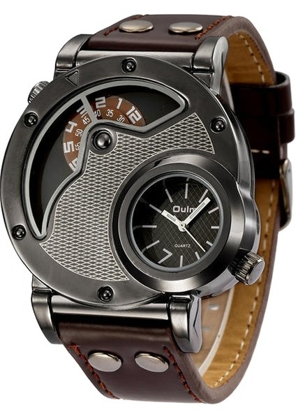 Stil 3 Yepyeni Oulm 9591 Erkek 5 cm Büyük Yüz Moda Saatler Nouveau Montre Homme De Marque Ikili Zaman Deri Bant Rahat Kuvars Izle (Yurt Dışından) fiyatları