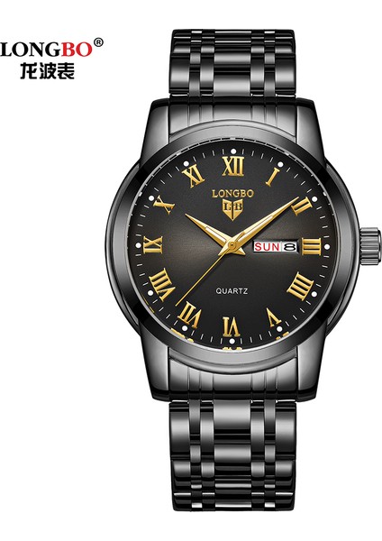 83055-8 Longbo 83055 Longbo 83055 Büyük Kadran Beyefendi Kuvars Saatler Takvim Çelik Orijinal Erkek Saat Su Geçirmez (Yurt Dışından)
