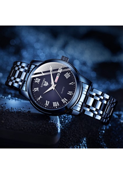 83055-8 Longbo 83055 Longbo 83055 Büyük Kadran Beyefendi Kuvars Saatler Takvim Çelik Orijinal Erkek Saat Su Geçirmez (Yurt Dışından)