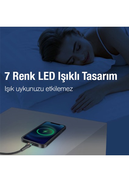 LED Işıklı 65W Type-C To Type-C Hızlı Şarj Kablosu 1m