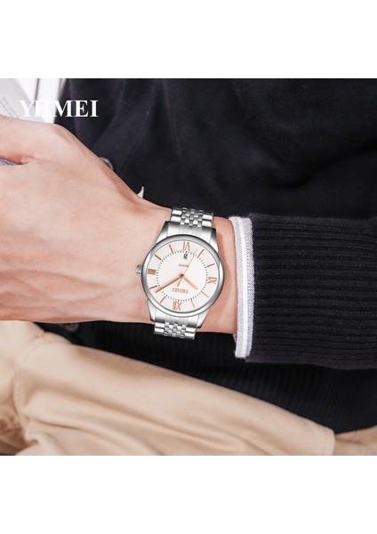 Beyaz Klasik Paslanmaz Çelik Kayış Erkek Saatler Moda Spor Saatler 30 M Su Geçirmez Adam Kol Saati Iş Kuvars Saatler (Yurt Dışından) indirimleri