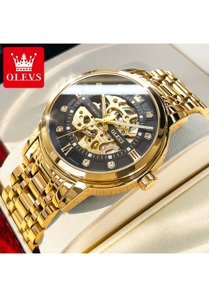 Altın Mavi Mekanik Saat Olevs 9901 Moda Günlük Paslanmaz Çelik Bant Suya Dayanıklı Özellik Elmas Kol Saati Özel Logo Relogio Masculino Izle (Yurt Dışından) fiyatları