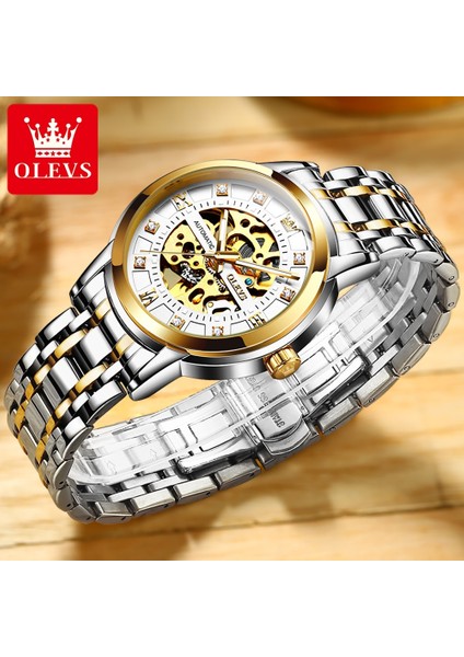 Altın Mavi Mekanik Saat Olevs 9901 Moda Günlük Paslanmaz Çelik Bant Suya Dayanıklı Özellik Elmas Kol Saati Özel Logo Relogio Masculino Izle (Yurt Dışından) modelleri