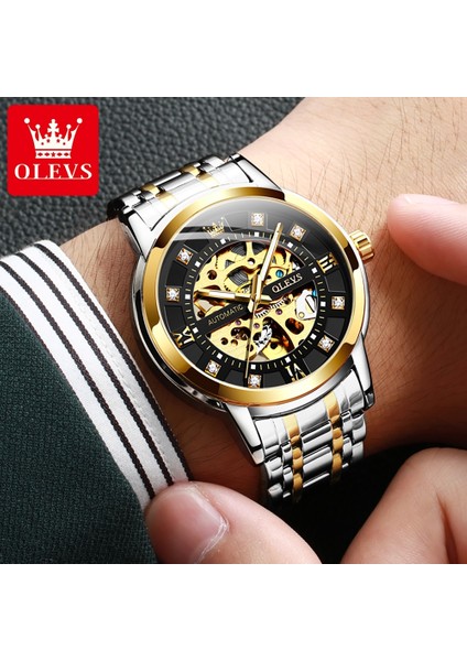 Altın Mavi Mekanik Saat Olevs 9901 Moda Günlük Paslanmaz Çelik Bant Suya Dayanıklı Özellik Elmas Kol Saati Özel Logo Relogio Masculino Izle (Yurt Dışından) indirimleri