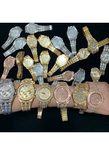 HHW001 Gül Altın Yüksek Kalite Çok Stil 18K Altın Izle Erkekler Lüks Elmas Buzlu Out Saatler Üst Marka Lüks Yüksek Kalite Erkek Kuvars Izle (Yurt Dışından) modelleri