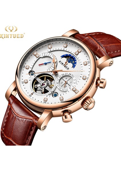 JYD11200211 Kinyued J025 Lüks Saat Mekanik Ay Evresi Takvimi Yüksek Kaliteli Otomatik Tourbillon Mekanik Adam Izle (Yurt Dışından) fiyatları