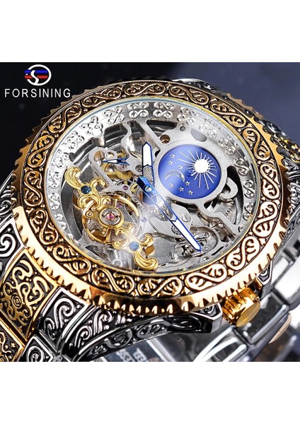 Resim Olarak Altın Forsining GMT1220 Saatler Erkekler Mekanik LED Erkek Spor Saat Paslanmaz Çelik Hediye Kutusu ile Lüks Su Geçirmez Dijital Saat (Yurt Dışından)