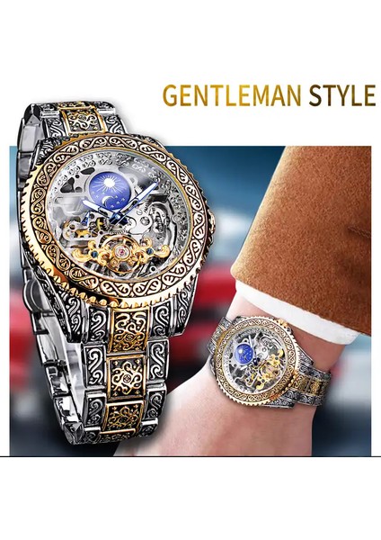 Resim Olarak Altın Forsining GMT1220 Saatler Erkekler Mekanik LED Erkek Spor Saat Paslanmaz Çelik Hediye Kutusu ile Lüks Su Geçirmez Dijital Saat (Yurt Dışından)