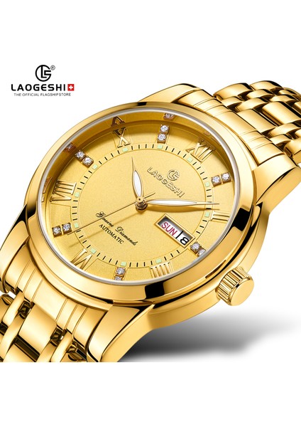 Gümüş Kabuk Beyaz Erkekler Izle En Lüks Marka Laogeshi Erkekler Moda Iş Otomatik Kol Saati Paslanmaz Çelik Güç Rezervi Mekanik Saat (Yurt Dışından)