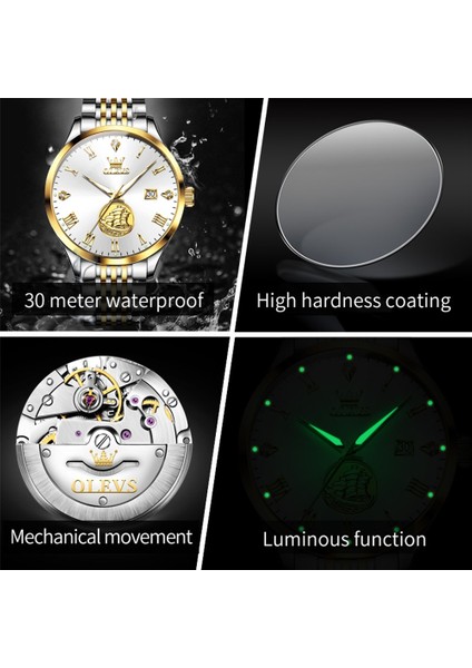 Boxd Olevs 6696 Yeni Su Geçirmez Paslanmaz Çelik Aydınlık Tarih Saatler Yelkenli Iş Otomatik Mekanik Orijinal Izle Adam Için (Yurt Dışından) fırsatları