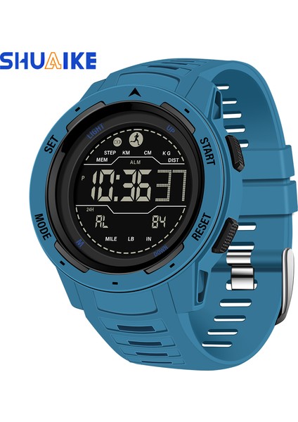 Mavi 2023 Yeni Moda Shuaike Marka Erkek Izle LED Dijital Saat Spor Pedometre Kalori 50 M Su Geçirmez Izle Relogio (Yurt Dışından)