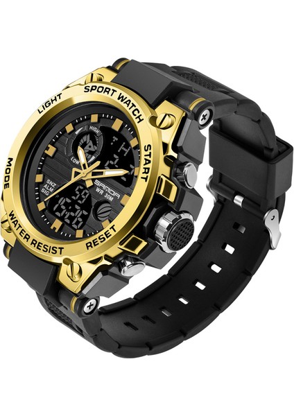 Siyah Mavi Sanda Spor Saat Sanda 739 Izle Erkekler Ikili Zaman LED Analog Su Geçirmez Saat Kuvars Dijital Spor Saat Relogio Masculino (Yurt Dışından)