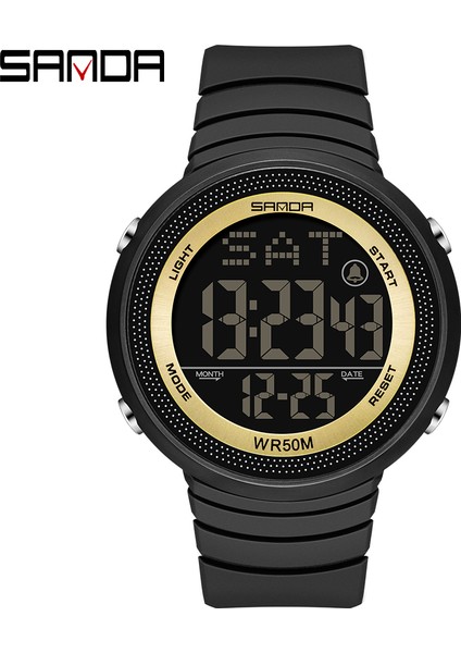Siyah Altın Sanda 6022 Sıcak Satış Erkek Dijital Saat Su Geçirmez Moda Tasarımı Tek Ekran Kronograf Spor Saat (Yurt Dışından)