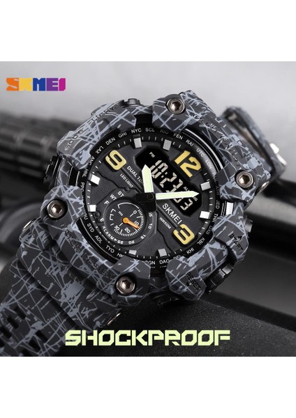 SKMG232238 Erkek Saat Skmei 1637 Erkek LED Elektronik Kuvars Kol Saati Japonya Hareketi Çift Ekran Analog Spor Saat (Yurt Dışından)