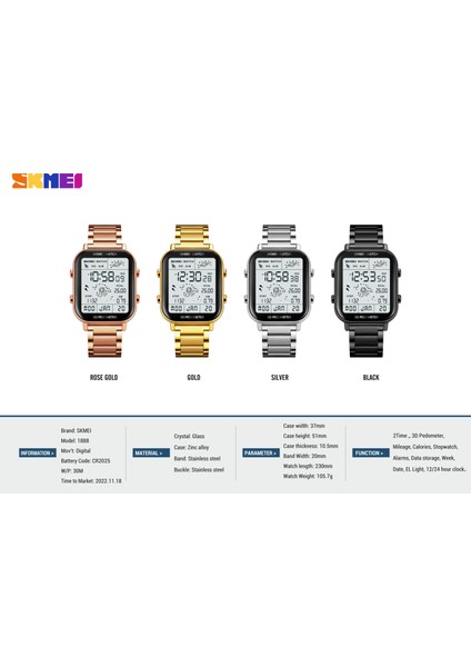 SKMH7101 Resim Olarak Skmei 1888 Erkek Dijital Saat Su Geçirmez 30 M Koşu Spor Pedometre Paslanmaz Çelik Kare Kronometre Izle (Yurt Dışından) fırsatları