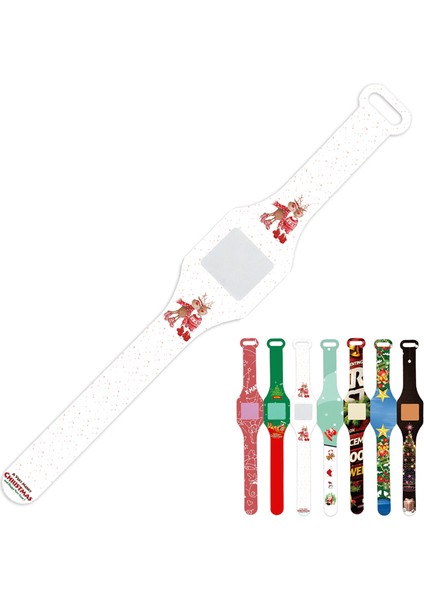 Beyaz Karikatür Tasarım Noel Karikatür Kırmızı Desen Erkek ve Kız Silikon Su Geçirmez Öğrenciler Çocuk El Elektronik Dijital Kol Saati (Yurt Dışından)