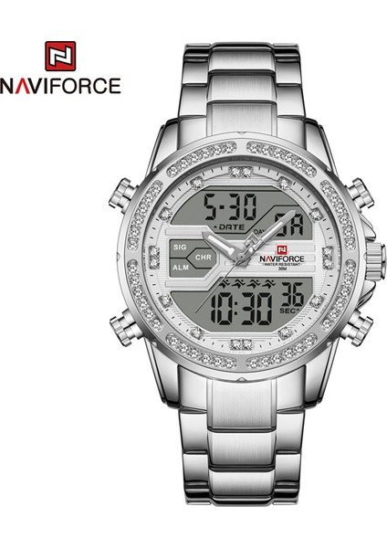 NF9190SB NF9190 Naviforce NF9190 Naviforce Lüks Erkekler Çift Ekran Altın Pırlanta Saatler Paslanmaz Çelik Kronograf Dijital Saatler Stil Izle (Yurt Dışından)