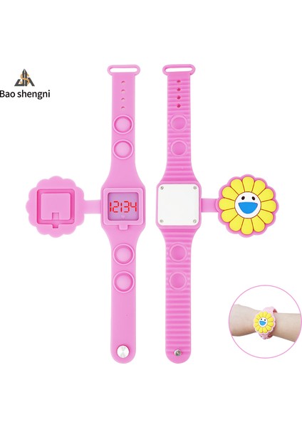 Mavi Karikatür/ayçiçeği 2022 Çin'de Yapılan Yeni Tasarım Ayçiçeği Karikatür Izle Desteği Özel Silikon LED Dijital Saat Çocuklar Için (Yurt Dışından) fırsatları